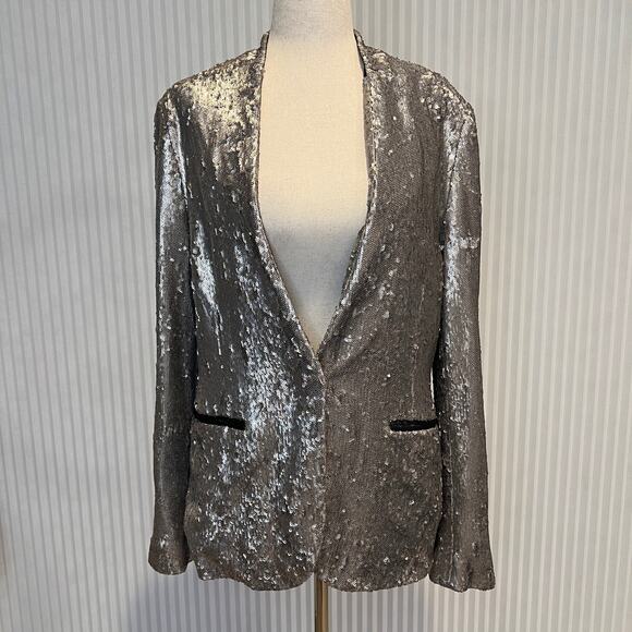 ALLSAINTS Women's Leigh Sequin Blazer Size 8 In Silver - Picture 4 of 12